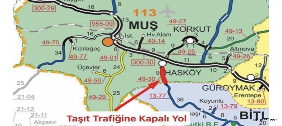 Yoğun kar yağışından ötürü Hasköy-Mutki yolu ulaşıma kapandı