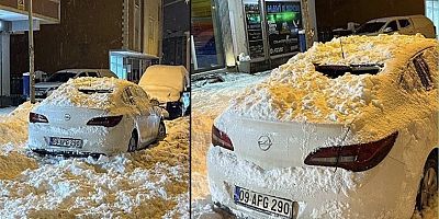 Çatıdan Düşen Kar Kütlesi Park Halindeki Otomobile Zarar Verdi
