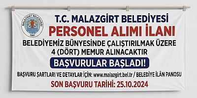 Malazgirt Belediyesi 4 Memur Alacak