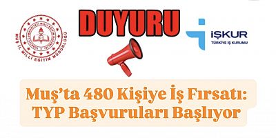 Muş’ta 480 Kişiye İş Fırsatı: TYP Başvuruları Başlıyor